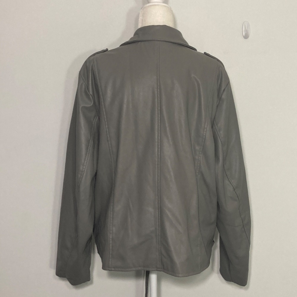 Miss London Black Label Womens Moto Jacket 2X Gray Vegan Leather Biker Y2K - Picture 7 of 16